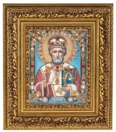 Икона "Николай Чудотворец" с жемчугом