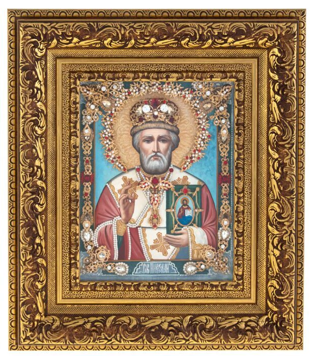 Icon "Nicholas the Wonderworker" with pearls