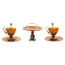 Чайный набор из янтаря "Лев" с конфетницей на 2 персоны