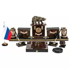 Настольный набор руководителя из обсидиана "Медведь"