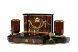 Настольный набор руководителя из яшмы "Гербовый" с часами