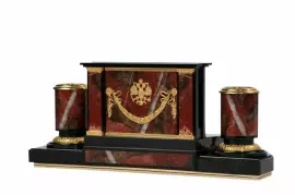 Настольный набор руководителя из яшмы "Гербовый" с часами