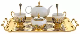 Чайный сервиз "Беседа" на 2 персоны, с лазуритом, Златоуст