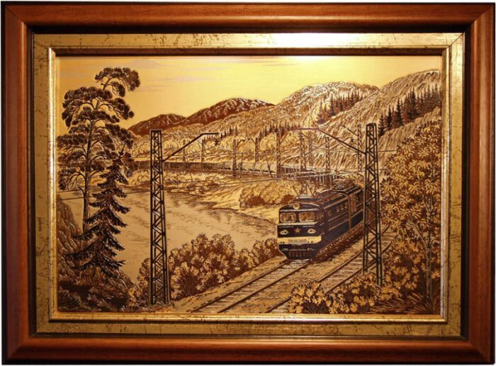 Engraving "Train in the forest" Zlatoust