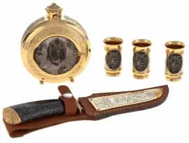 Набор охотничий "Медведь" с ножом, на 3 персоны, Златоуст Набор охотничий "Медведь" с ножом, на 3 персоны, Златоуст