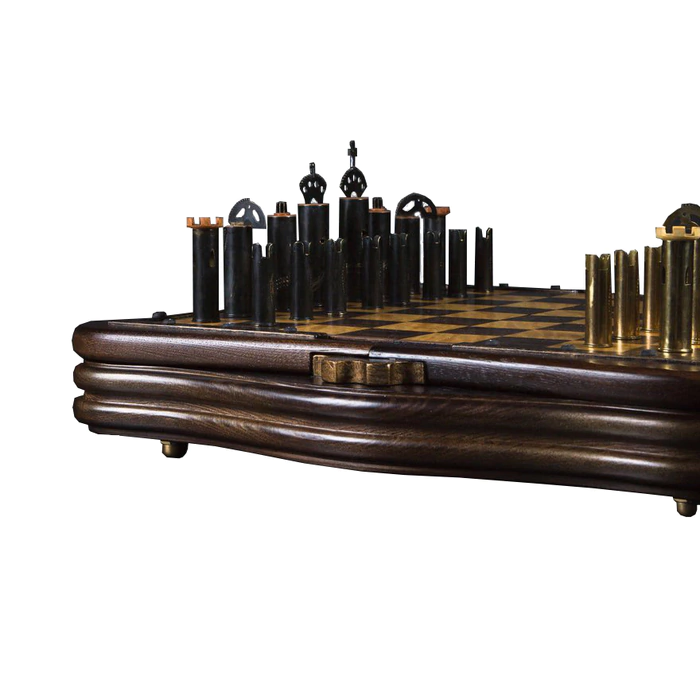 Tinted ash chess "Steampunk" brass pieces