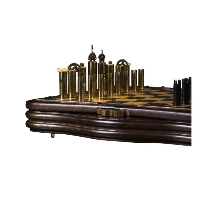 Tinted ash chess "Steampunk" brass pieces