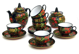 Tea set "Berries" for 6 persons (Khokhloma)