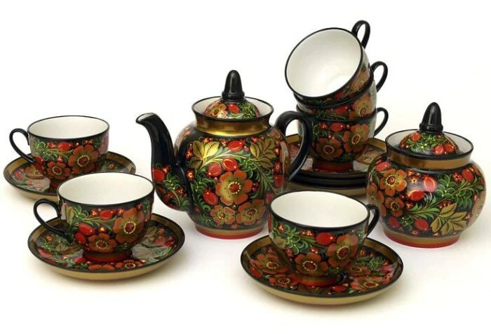 Tea set "Berries" for 6 persons (Khokhloma)