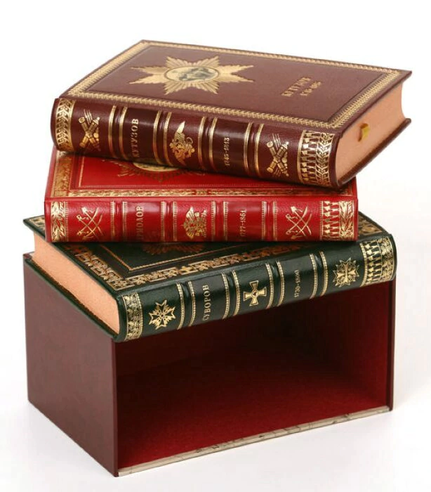 Leather-bound books "Great Russian generals. Suvorov. Kutuzov. Ermolov" in 3 volumes 