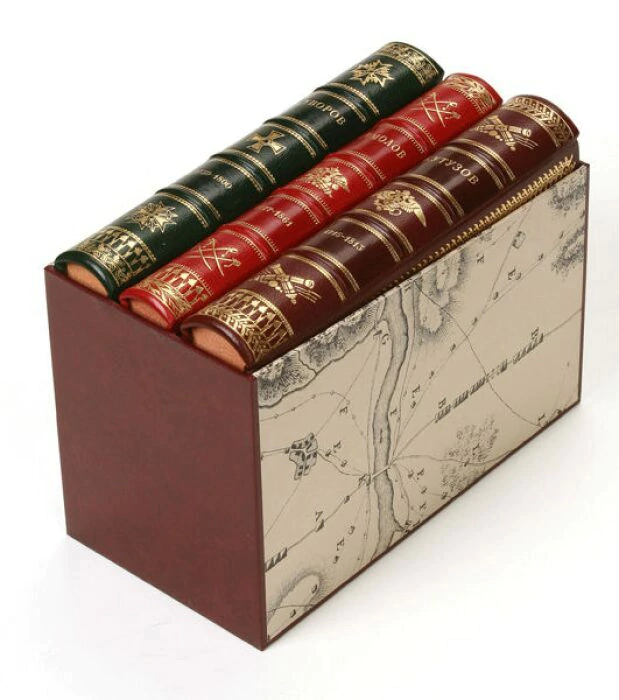 Leather-bound books "Great Russian generals. Suvorov. Kutuzov. Ermolov" in 3 volumes 