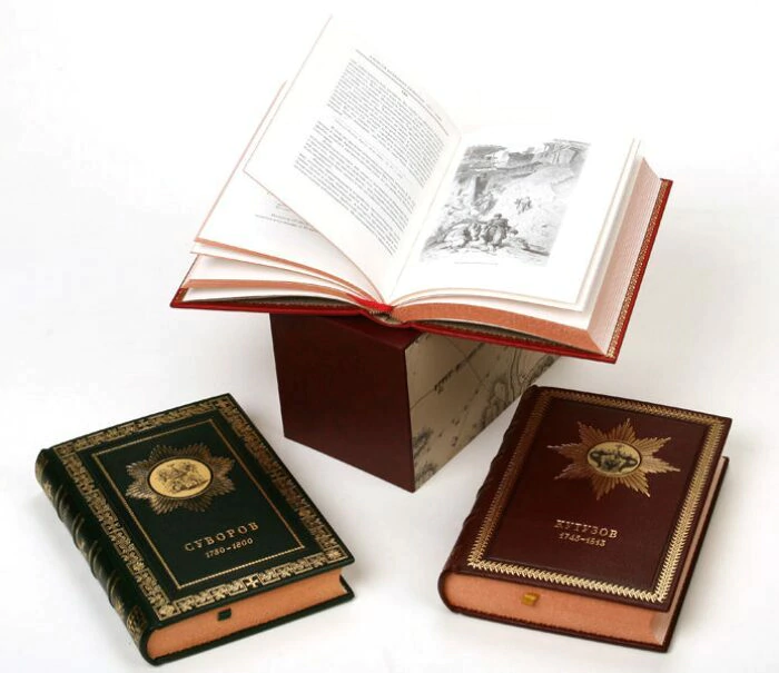 Leather-bound books "Great Russian generals. Suvorov. Kutuzov. Ermolov" in 3 volumes 