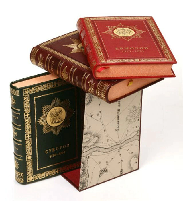 Leather-bound books "Great Russian generals. Suvorov. Kutuzov. Ermolov" in 3 volumes 