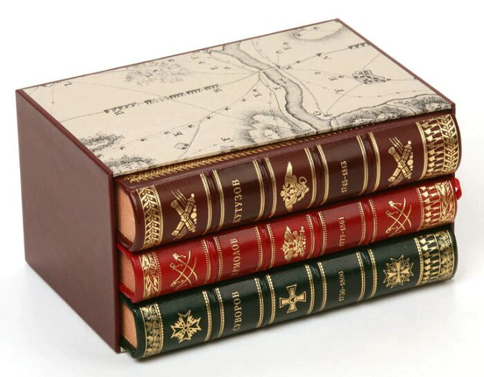 Leather-bound books "Great Russian generals. Suvorov. Kutuzov. Ermolov" in 3 volumes 