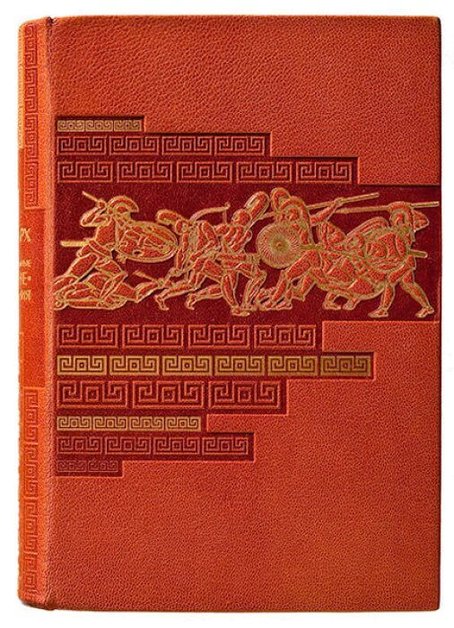 The leather-bound book "Comparative Biographies" by Plutarch