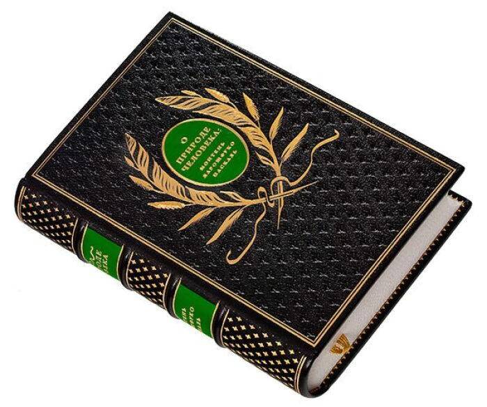 Leather-bound book "On Human Nature" by Montaigne, Pascal, La Rochefoucauld