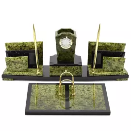 Настольный набор руководителя из змеевика "Секрет" с часами