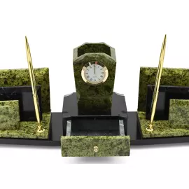 Настольный набор руководителя из змеевика "Секрет" с часами