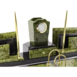 Настольный набор руководителя из змеевика "Секрет" с часами