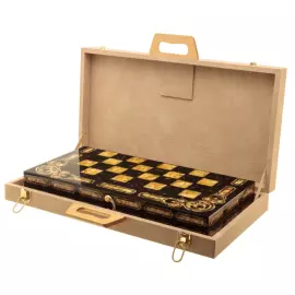 Шахматы из мореного дуба и янтаря "Арабески-Марин"