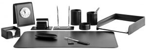 Table set "Business Cuoietto" (color Black, 11 pieces) with clock