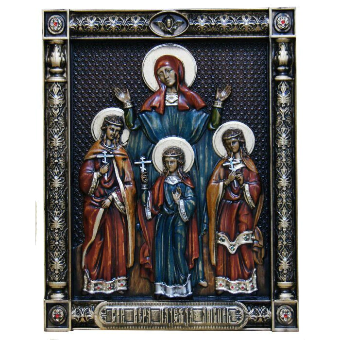 Wooden icon "Holy Faith, Hope, Love"