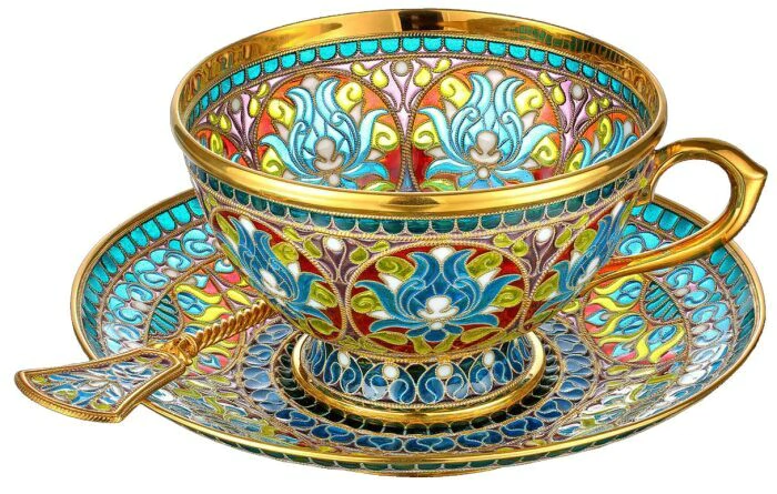 Tea pair "Blue flower" with stained glass enamels