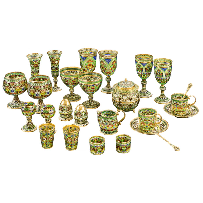 Drink set for 2 persons "Riot of colors" with stained glass enamels