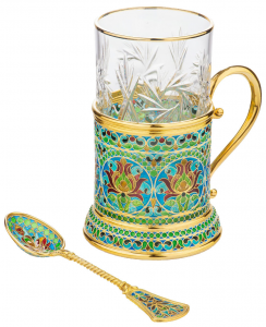 Cup holder "Scarlet flower" with stained glass enamels