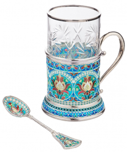 Cup holder "Scarlet flower" with stained glass enamels