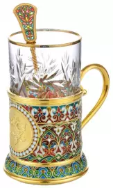 Cup holder with stained glass enamels "Coat of Arms" red