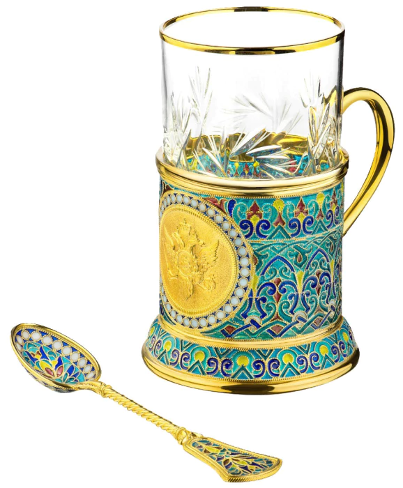 Cup holder with stained glass enamels "Coat of Arms" blue