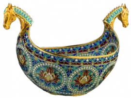 Bratina "Double-headed horse" with stained glass enamels