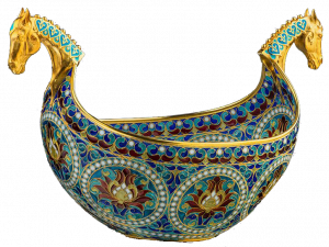 Bratina "Double-headed horse" with stained glass enamels