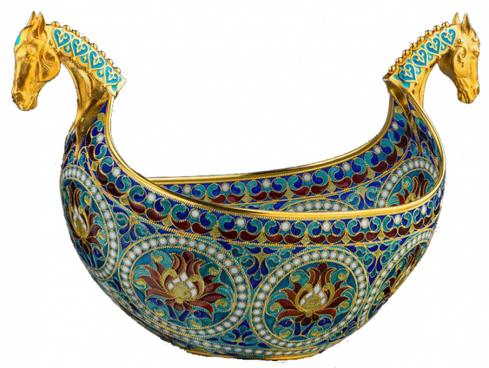 Bratina "Double-headed horse" with stained glass enamels