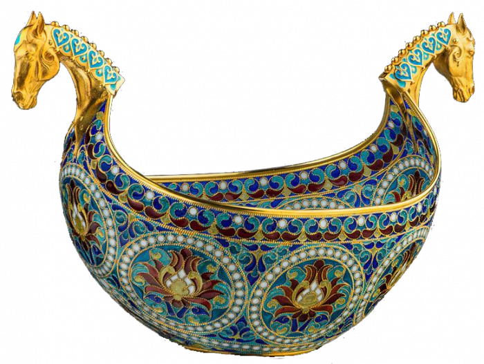 Bratina "Double-headed horse" with stained glass enamels