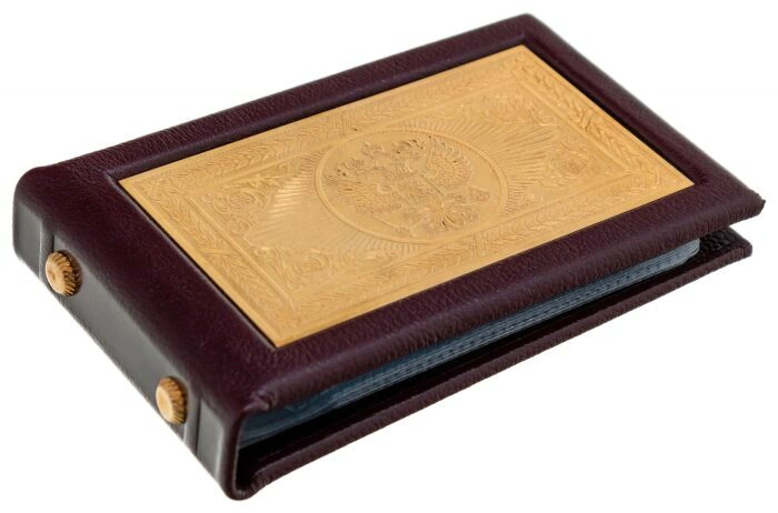 Leather business card holder with gilded insert "Coat of Arms" Zlatoust