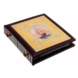 Визитница кожаная с позолоченной вставкой "Каравелла" Златоуст