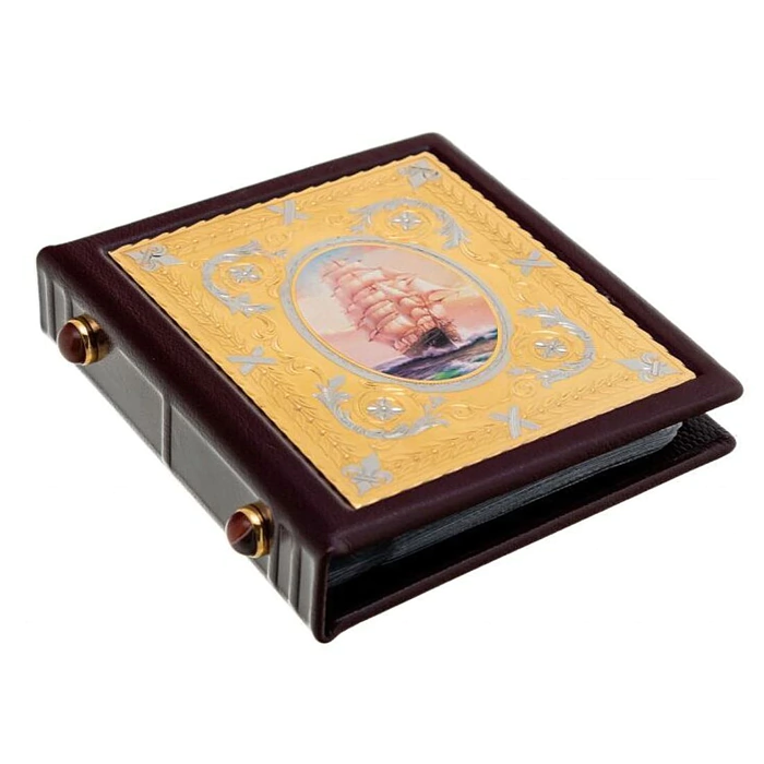Leather business card holder with gold-plated insert "Caravella" Zlatoust