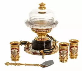 Икорница с 3 стопками "Дары Нептуна" яшма, Златоуст