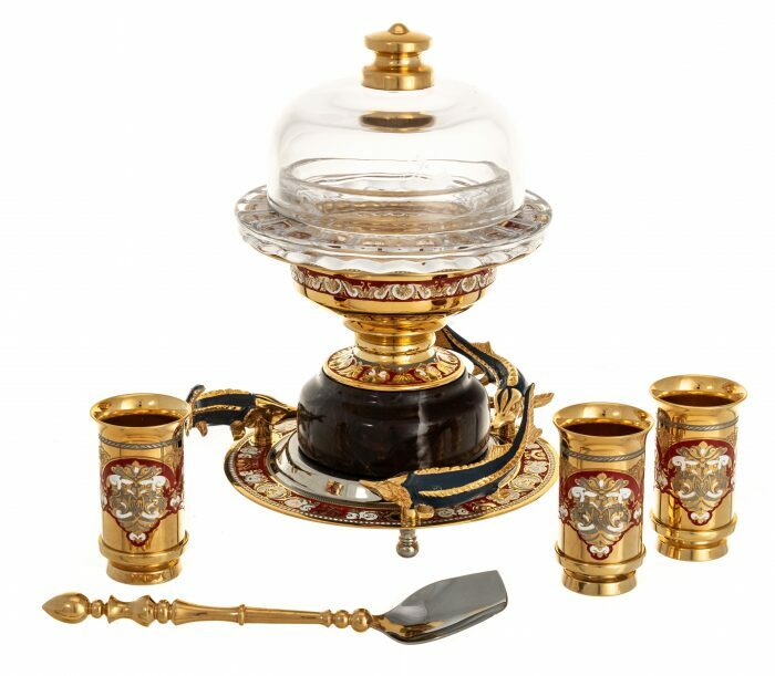 Икорница с 3 стопками "Дары Нептуна" яшма, Златоуст