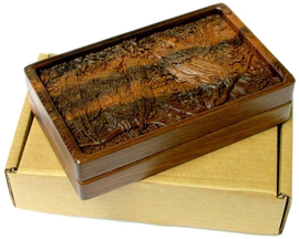Domino in a carved oak casket "Sirin and Alkonost" (stained oak)