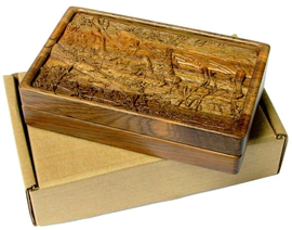 Domino in a carved oak casket "Ivan Tsarevich on the Gray Wolf" (stained oak)