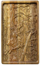 Domino in a carved oak casket "Ivan Tsarevich on the Gray Wolf" (stained oak)