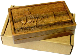 Domino in a carved oak casket "Knight at the crossroads" (stained oak)