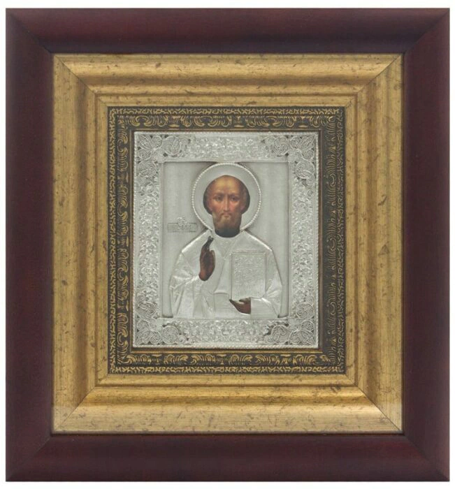 Icon "Nicholas the Wonderworker" with silver plating