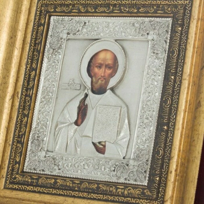 Icon "Nicholas the Wonderworker" with silver plating