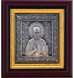 Икона "Николай Чудотворец" серебренная