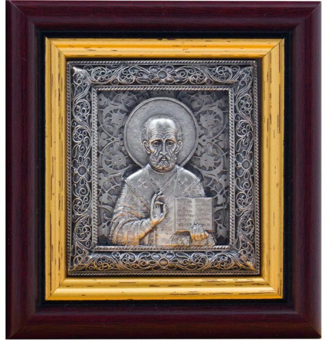 The icon "Nicholas the Wonderworker" is silver-plated