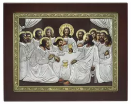 Икона с серебром "Тайная вечерия" коричневая с цветным декором